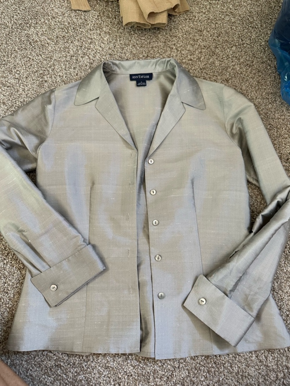 Ann Taylor Light Shimmer Button-Up Blouse - gray size 2 100% silk